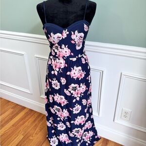 Band of Gypsies Navy Maxi Dress with Pink Floral Print